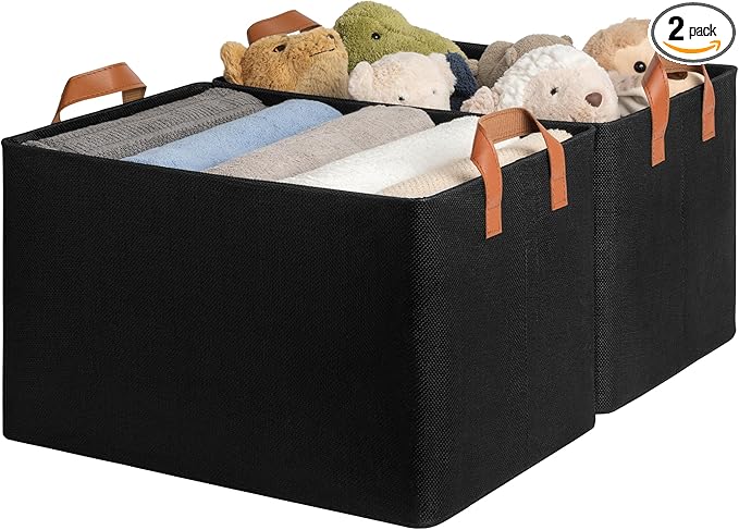 GRANNY SAYS Storage Baskets for Shelves, Closet Organizer Bins, Clothes Storage Bins with Metal Frame, Extra Large Baskets for Organizing and Storage, Collapsible, Black, 2-Pack