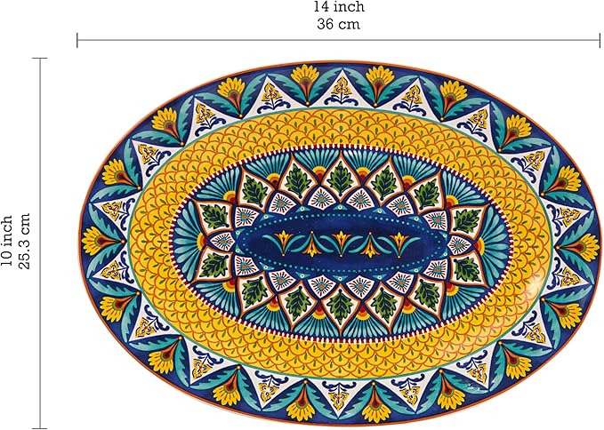 Bico Havana 16 plus 14 inch Oval Platters Set, Set of 2, Microwave and Dishwasher Safe, for Serving Fish, Chicken, Turkey