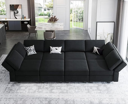 Belffin Modular Sectional Sofa with Storage Chaises Sleeper Couch 8 Seat Sectional Sofa Bed Black