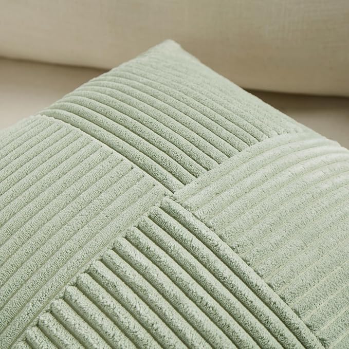 Fancy Homi 2 Packs Sage Green Big Decorative Throw Pillow Covers 24x24 Inch for Living Room Couch Bed, Rustic Farmhouse Boho Home Decor, Soft Corss Corduroy Patchwork Accent Cushion Case 60x60 cm