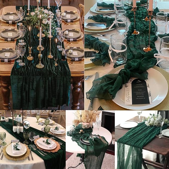 Emerald Green 6 Pack Cheesecloth Table Runner 10FT Boho Fabric Rustic Cheese Cloth Table Runner for Wedding 20 x 120 Inch Long Bridal Shower Baby Shower Gauze Sheer Birthday Party Table Decorations