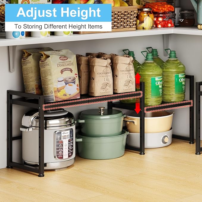 44.3 Inches Expandable Metal Storage Shelves,150LBS Heavy Duty Shelving Units and Storage For Appliance,Adjustable Utility Organization and Storage Shelf Rack For Kitchen Cabinet Closet Garage Pantry