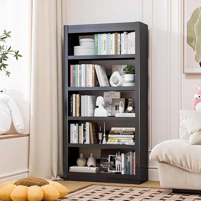 Bookshelf, 5 Tier Metal Bookshelf, 69" H Tall Bookcase with Adjustable Shelves, Large Industrial Bookshelves for Living Rooms, Home Offices, Library, 10 Minutes Assemble