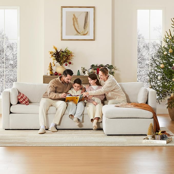 CHITA Oversized Modular Sectional Sofa, FSC Certified L Shaped Sectional Couches for Living Room, 112 inch Width,4 Seat Modular Sofa with Storage Ottoman, Linen