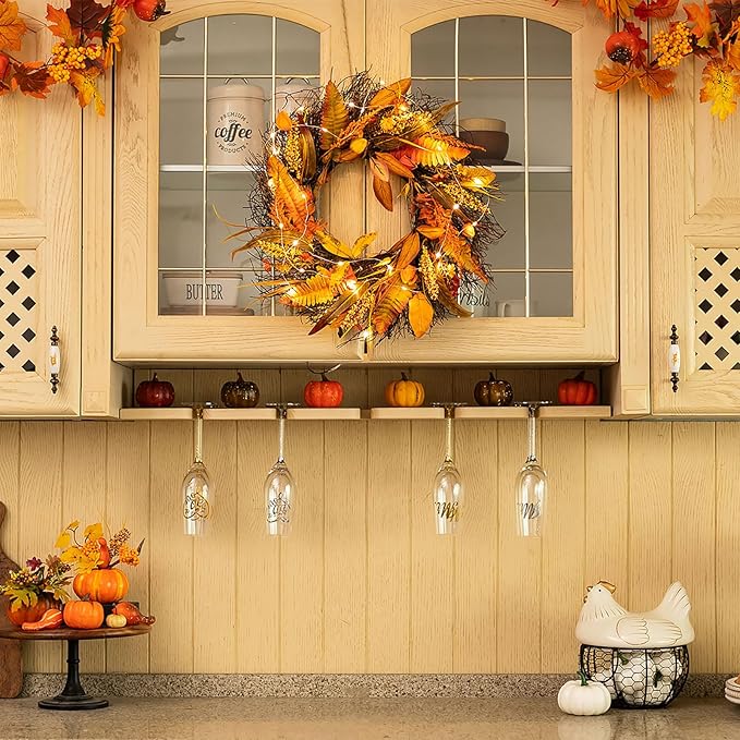 Fall Wreath for Thanksgiving Decorations 24inch - Walasis Large Wheat Wreaths for Front Door - Harvest Grain Gold Autumn Wall Decor for Indoor Outdoor