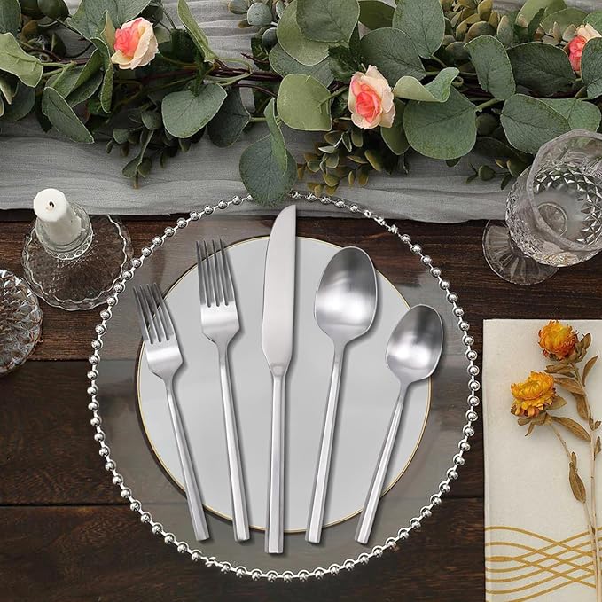 20 Piece Stainless Steel Silverware Set, Handle Flatware, Modern Matte Finish Cutlery Set, Service for 4, Dishwasher Safe
