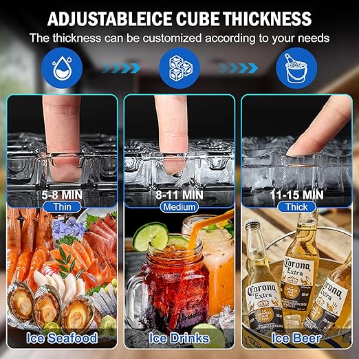 Commercial Ice Maker Machine 350 LBS/24H, 136 Ice Trays Freestanding & Undercounter Ice Machine Stainless Steel with 60 LBS Ice Storage Capacity, Ice Maker with Water Line and Filter, Dual Water Inlet