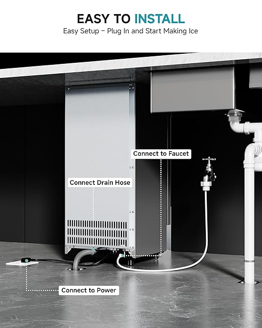 EUHOMY Commercial Under Counter Nugget Ice Maker Machine, 70Lbs/Day, Bulit-in Freestanding Ice Maker with Double Ice Baskets, Self-Cleaning & 24H Timer Ice Machine, for Commercial & Home Use(Silver)