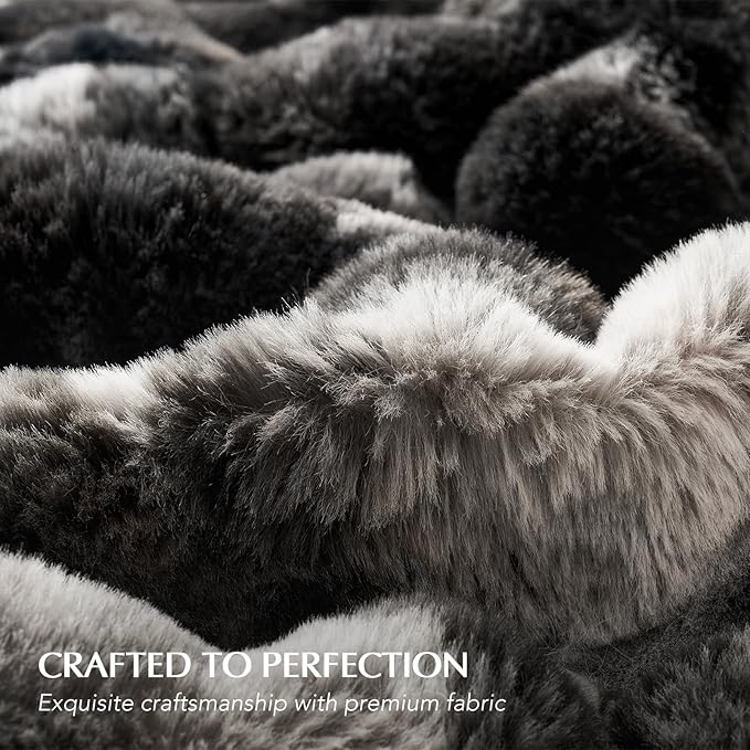EVERGRACE Ultra Soft Luxury Fluffy Ridgeline Faux Rabbit Fur Bubble Throw Blanket, Thick Warm Fuzzy Throw for Bed, Cozy Plush Reversible Blanket for Couch,Charcoal Grey Heather, 50x60 Inches, 870 GSM