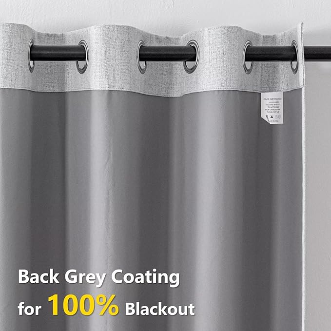 Blackout Curtains 96 Inches Long 2 Panels Set, 100% Black Out Textured Thermal Curtains, Grommet Light Blocking Drapes for Living Room Bedroom Luxury Decor(52W × 96L inch, Greyish White)