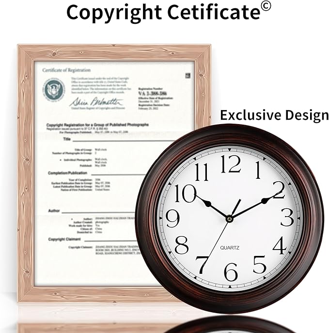 14 Inch Wall Clocks Battery Operated Silent Non-Ticking Wall Clock Vintage Retro Rustic Style Decorative for Living Room Kitchen Farmhouse (Bronze)