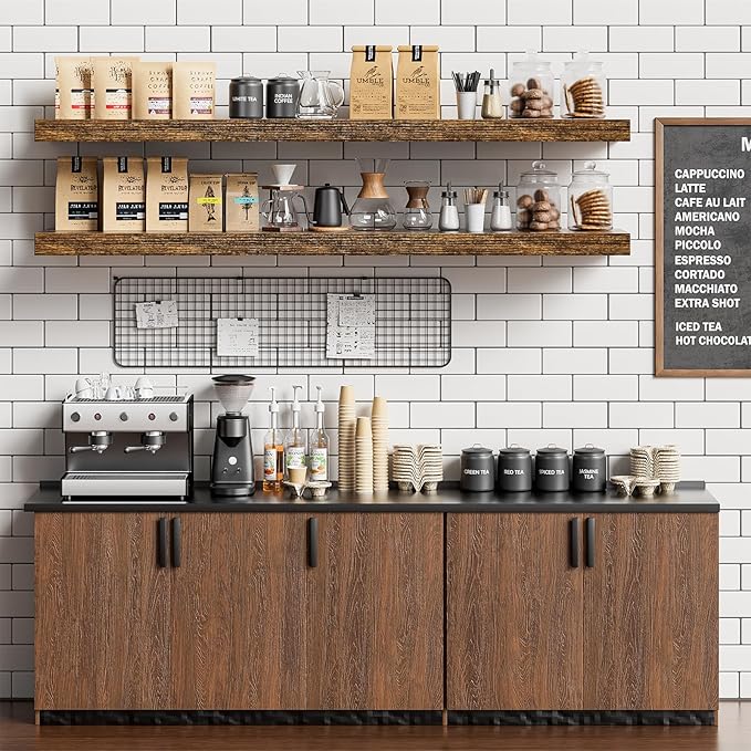 Floating Shelves for Wall 48 Inches Long,9.3" Deep Rustic Brown Floating Shelf Set of 2,Wall Mounted Wood Shelves for Bathroom Bedroom Living Room Kitchen Office,Shelf for Books Storage Room Decor