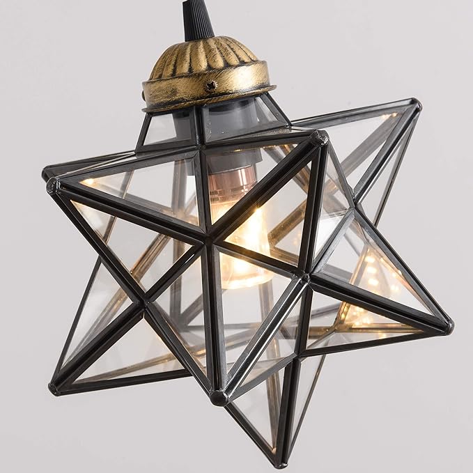 Glass Glam Chandelier Star Pendants Light Fixture Modern Elegant Ceiling Hanging Lights Included LED Warm Light Bulbs Oiled Bronze
