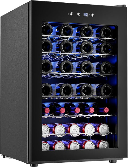 4.5 CU.FT Wine Cooler Refrigerator, Small Freestanding Wine Fridge for Red, White and Champagne, Mini Fridge with Adjust Temperature, Black