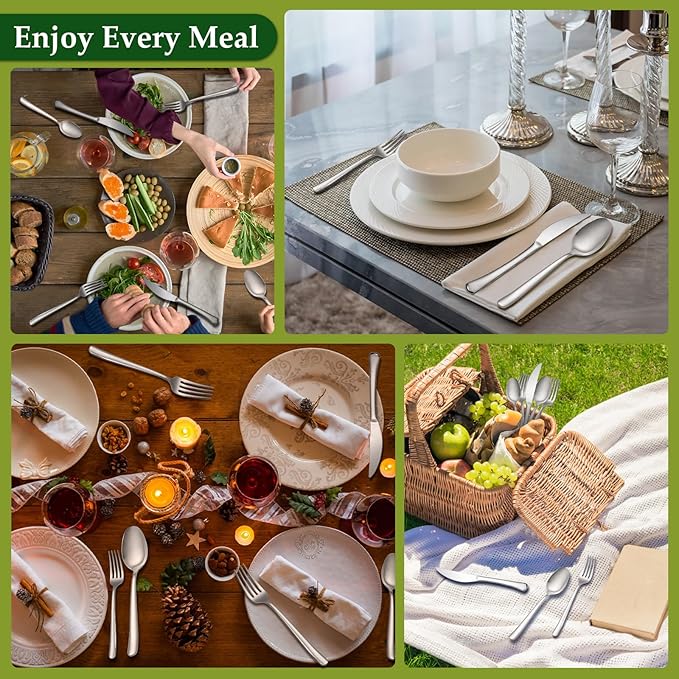 Aisoso 40-Piece High-End Silverware Set with Forks Spoons and Knives, Stainless Steel Serving Utensils for 8 with Mirror Finished Handle, Durability and Dishwasher Safe for Restaurant, Weddings