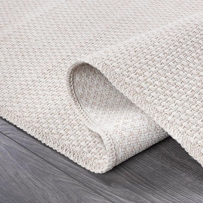 CAMILSON Easy Jute Rug 9x12, Indoor Outdoor Off-White Farmhouse Area Rugs for Living Room Patio and Kitchen Rug, Solid Woven Design, Easy-Cleaning, Washable Outside Carpet Alfombras (9 x 12)