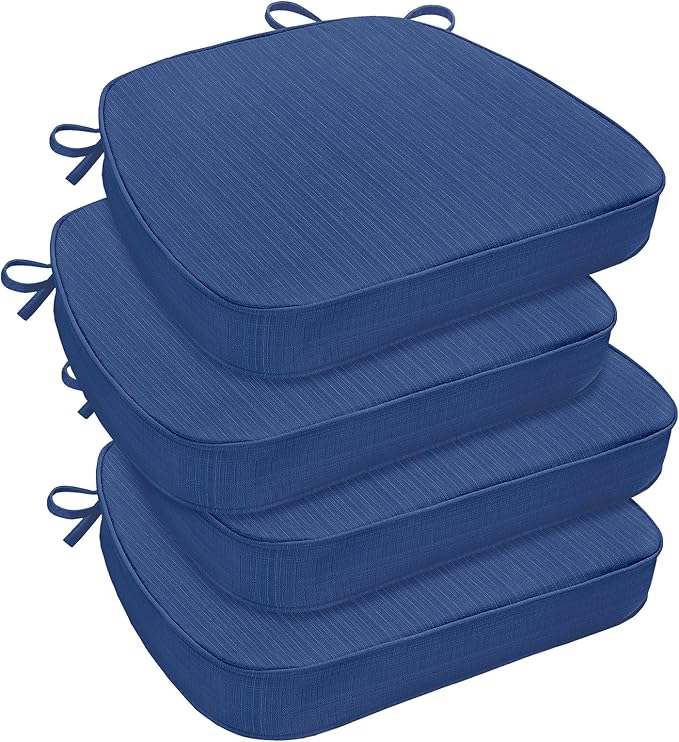 downluxe Chair Cushions for Dining Chairs, Waterproof Kitchen Chair Pads, Non-Slip Dining Seat Cushion with Ties, 17" x 16" x 2.5", Blue, 4 Pack