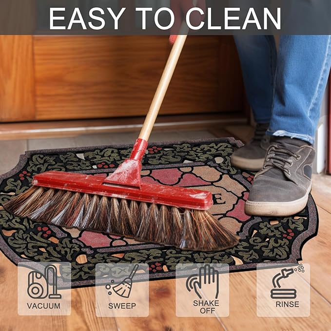 CHICHIC Entrance Door Mat Large 24 x 36 Inch Entry Way Doormat Front Door Rugs Outdoors Heavy Duty Welcome Mat Non Slip Rubber Back Low Profile for Garage, Patio, High Traffic Area, Small Flower