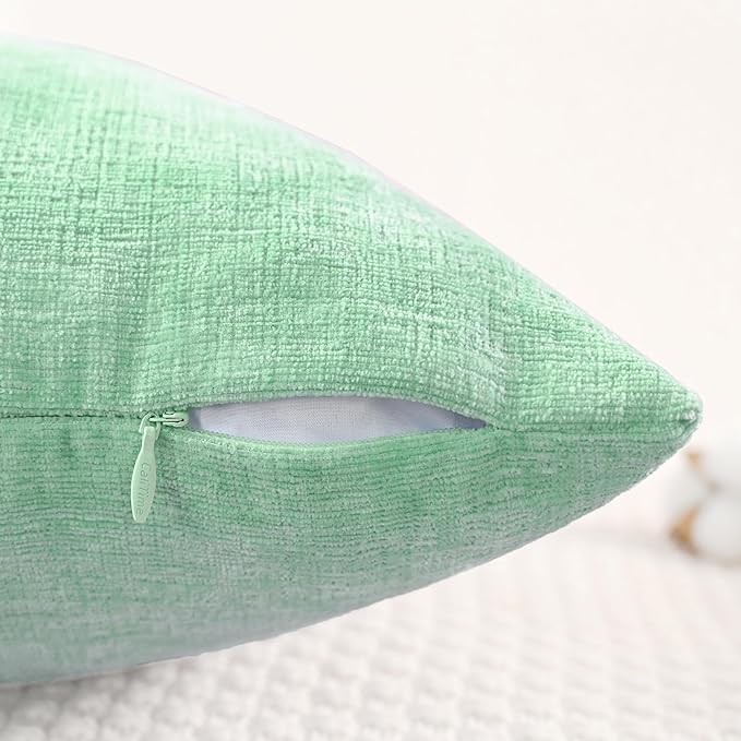 CaliTime Throw Pillow Covers Decorative 18 X 18 Inches Pack of 2 Cozy Chenille Cushion Cases for Couch Sofa Bed Living Room Home Grey Green