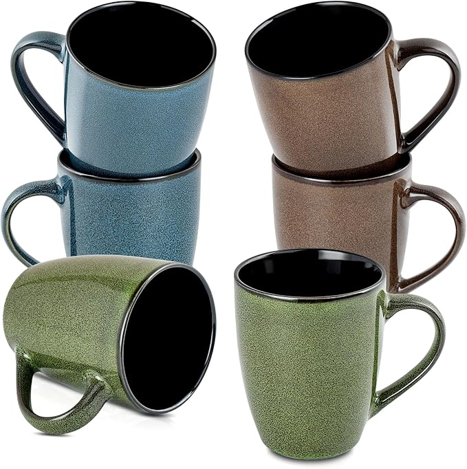 Ceramic Coffee Mugs 12oz, Set of 6 - Large With Handle for Men, Women, Dad, Mom - Modern Cups for Tea, Latte, Cappuccino, Cocoa (6 Pack)