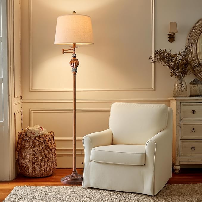 61" Vintage Floor Lamp with 350° Adjustable Swing Arm, Standing Lamp for Bedroom Living Room Bedside Tall lamp Nightstand Retro Farmhouse Mid Century Lamp Light Home Décor Office Gifts