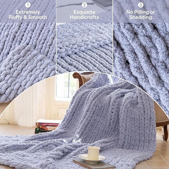 Chunky Knit Blanket - Luxury Soft Cozy 50 * 60 Throw Blanket,100% Woven Blanket Rope Knot Throw Blanket for Couch, Sofa, Home Decor, Gift - Machine Washable（Grey）