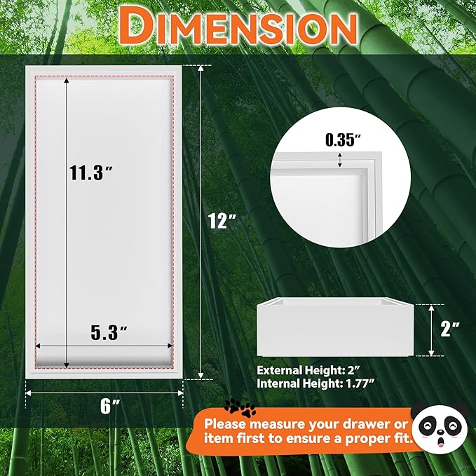 Bamboo Drawer Organizer, Cutlery Silverware Organizer for Kitchen Drawer, Stackable Utensil Organizer, 2 Pcs Flatware Organizer for Drawer, Wooden Storage Box Tray (White, 12 X 6 X 2 Inch)