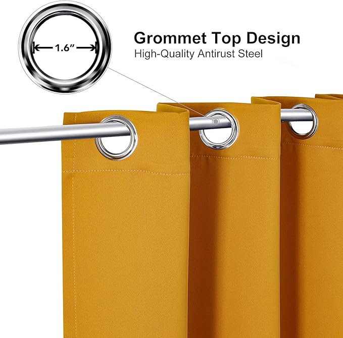ChrisDowa Room Darkening Curtains 108 Inches Long 2 Panels Set for Living Room, Grommet Thermal Insulated Blackout Curtains for Bedroom (Mustard Yellow, 52 x 108 Inch)