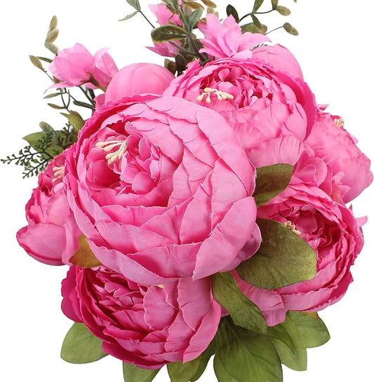 Duovlo Springs Flowers Artificial Silk Peony Bouquets Wedding Home Decoration,Pack of 1 (Spring Peach Pink)