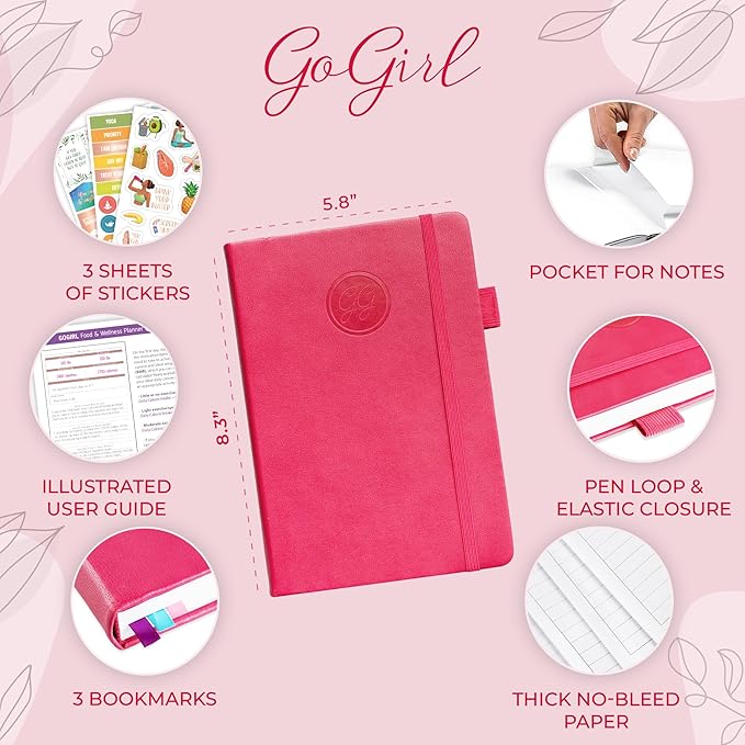 GoGirl Food Journal & Wellness Planner –– Diet & Fitness Diary – Nutrition Journal with Meal, Exercise & Weigh Loss Tracker, A5 (Maroon)