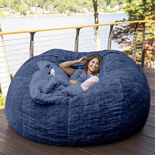 Big Huge Giant Bean Bag Chair for Adults, (No Filler) Bean Bag Chairs in Multiple Sizes and Colors Giant Foam-Filling Required- Machine Washable Covers, Double Stitched Seams (Blue,7FT)