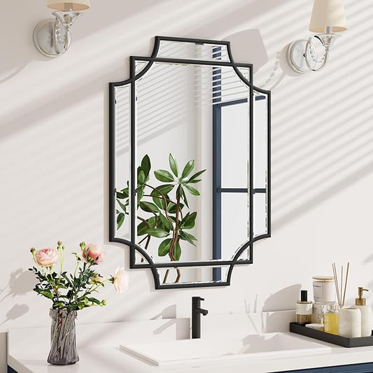 Bathroom Mirror for Wall Black Farmhouse Wall Vanity Mirror for Over Sink Wood Framed Beveled Mirrors Deco（20 * 28IN/Black）