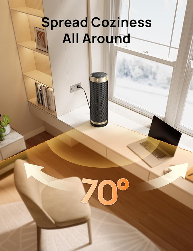 Dreo Space Heater, 1500W Electric Heaters for Indoor Use with Thermostat, 70° Oscillation, 8 Safety Protections, 5 Modes, Remote, 12H Timer, Quiet Portable Heater for Office, Bedroom, Large Room