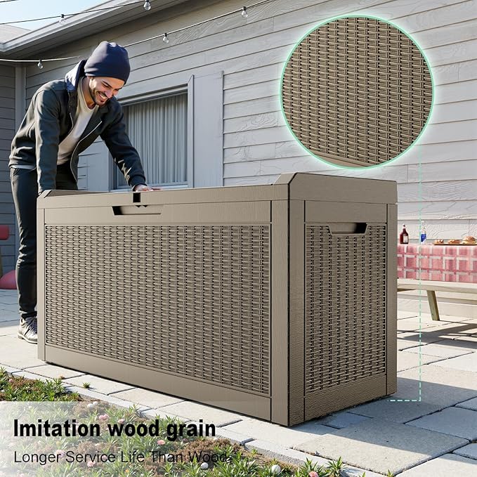 60 Gallon Deck Box Large Outdoor Storage for Patio Furniture,Outdoor Cushions,Garden Tools and Pool Supplies,Waterproof,Resin,Lockable(Grey)
