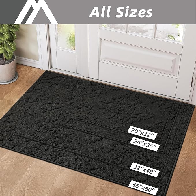 COSY HOMEER-Door-Mat-Non-Slip-Entryway-Rug 32”x48” Absorbent Welcome Mats Washable Dirt Trapper Door Mat Entrance Floor Mats for Front Back Doormats and Wet Shoes,Black