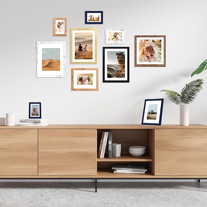 12x12 Picture Frame Set of 4, 12 x 12 Wood Photo Frames with Mat for 10x10 or 30x30cm Diamond Painting Art, Wooden Frame with Real Glass Cover for Wall and Tabletop Display,Gold