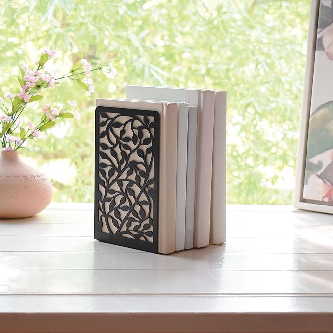 CNK Book Ends Bookends for Decorative Books Holder Bookend Shelves End Hold Heavy Duty Holders Stoppers Metal Stopper Cute Boho Bookshelf Holds Cookbook Office Home Set of 4 Bookends Pair Black