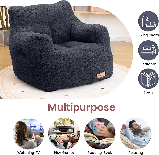 Bean Bag Chair with Filler, Bean Bag Sofa with Tufted Soft Stuffed Filling, Fluffy and Lazy Sofa, Comfy Cozy BeanBag Chairs with Memory Foam for Dorm, Apartment, Living Room (Blue)