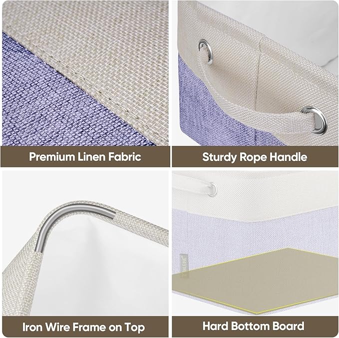 BALEINE 1 Pack Fabric Storage Bins for Shelves, Linen Storage Baskets for Organizing, Decorative Closet Bins for Clothes, Home (Lavender, 15''x11''x9.5'')