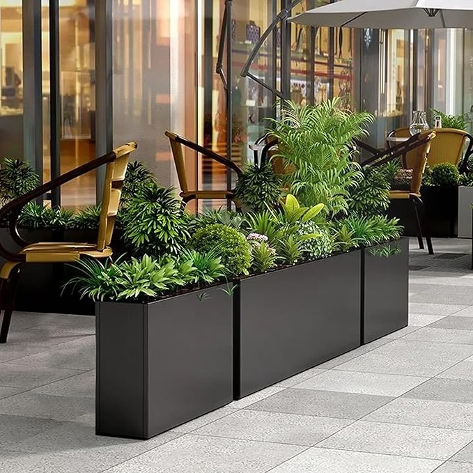 Galvanized Steel Metallic Heavy Planter for Outdoor Plants Metal Outdoor Planter Spliced Flower Box with Partitions for Outside,Indoor,Garden (Black, 24 * 10 * 24)