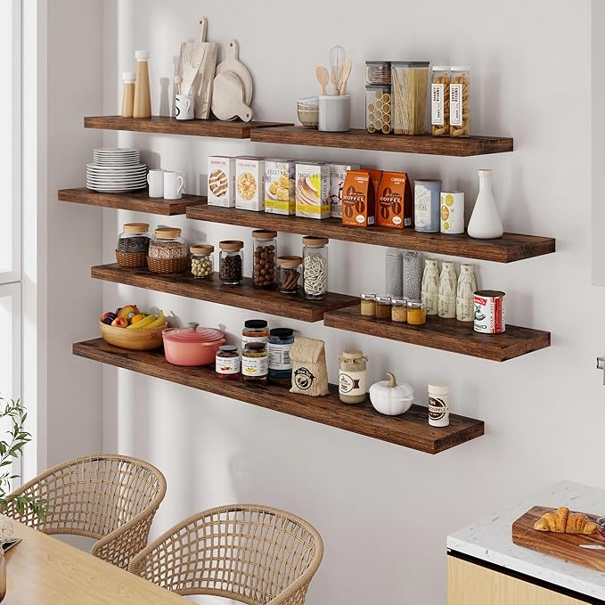 55 Inch Floating Shelves Set of 2, Rustic 55 x 9 Floating Shelf for Wall, 9 Inch Deep Wall Shelves Invisible Bracket, Large Deep Shelving for Bedroom, Kicten, Living Room, Rustic Brown Color