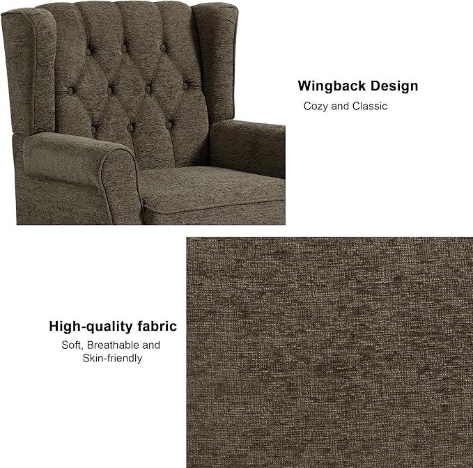 Accent Chair, Upholstered Armchair with Button Tufted High Back & Solid Wood Legs, Comfy Wingback Reading Single Sofa Chair for Small Spaces, Living Room, Bedroom (Taupe, Set of 1)