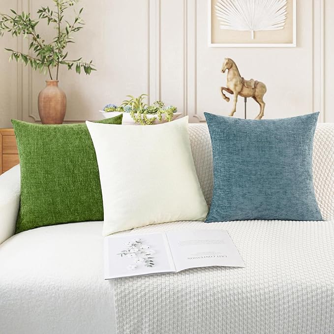 CaliTime Throw Pillow Covers Decorative 26 X 26 Inches Pack of 2 Cozy Chenille Cushion Cases for Couch Sofa Bed Living Room Home Smoke Blue