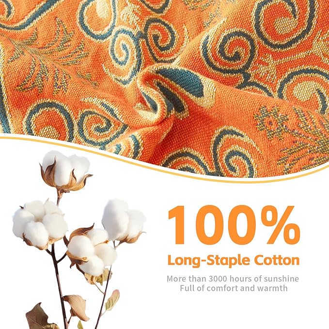Colorful Throw Blanket 80"x90" Pure Cotton Luxury Throw Rustic Quilt Floral Pattern Home Decor Orange Blanket Lightweight Picnic Blanket(80"x90",04-Garland)