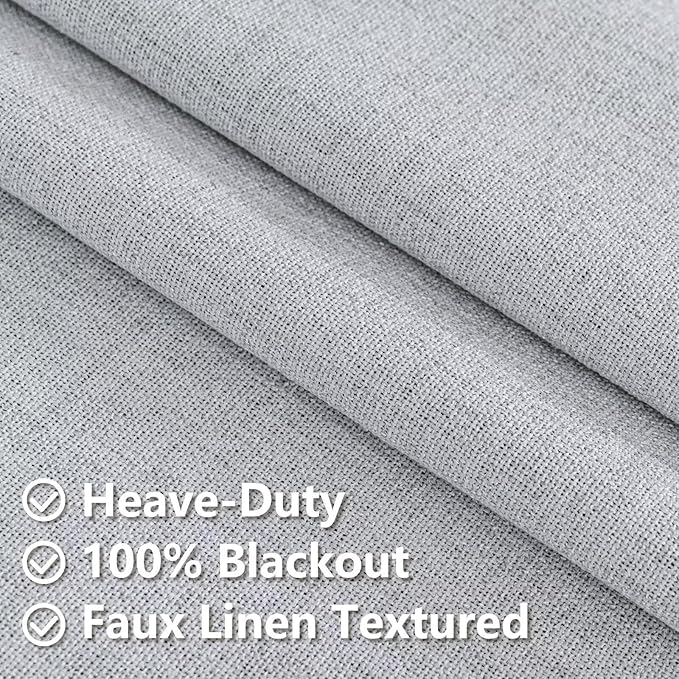 Blackout Curtains 90 Inch Length 2 Panels Set, 100% Black Out Textured Thermal Curtains, Grommet Light Blocking Drapes for Living Room Bedroom Luxury Decor(52W × 90L inch, Greyish White)