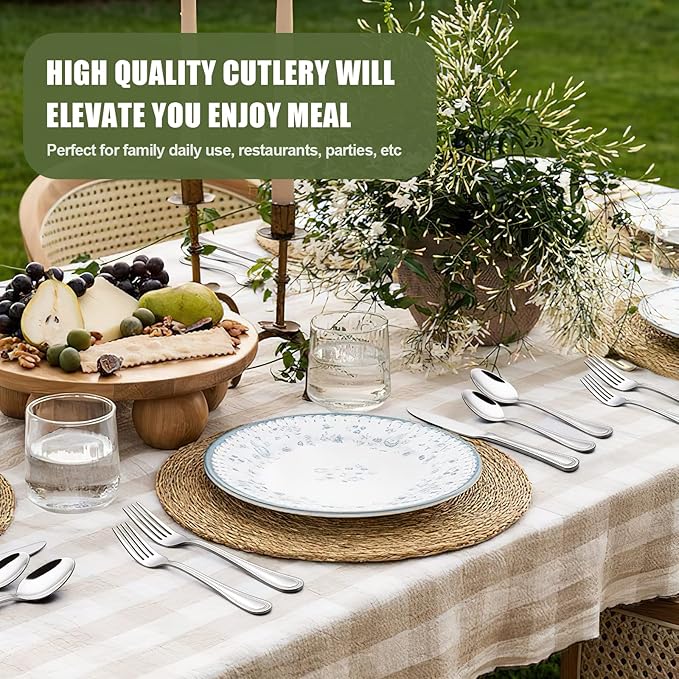 40 Piece Silverware Set for 8, Terlulu Stainless Steel Flatware Set, Mirror Polished Cutlery Set Utensil Set, Tableware Include Forks Spoons Knives for Home Restaurant, Beaded Handle, Dishwasher Safe