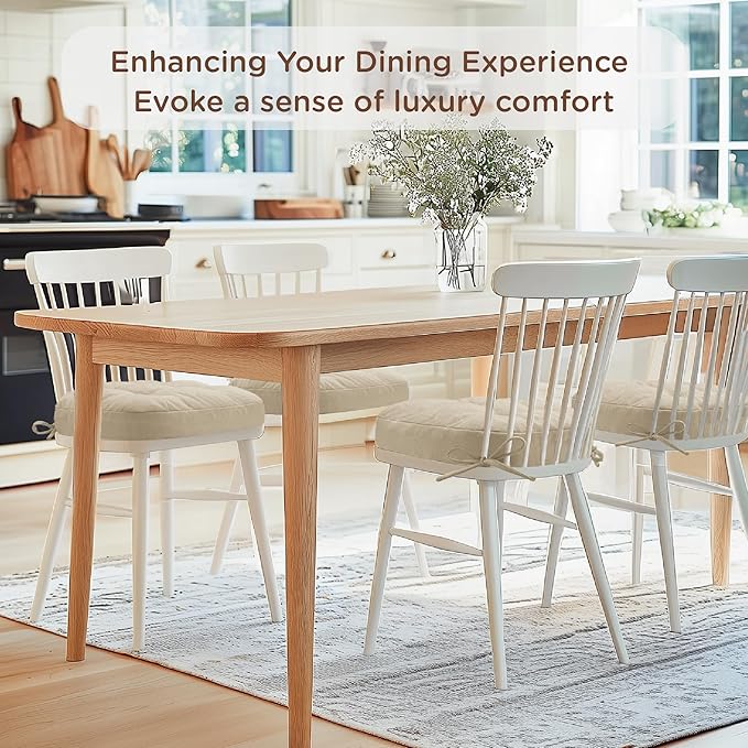 Codi Dining Chair Cushions 2 Pack, Thick Chairs Pads for Indoor Kitchen Room - Washable, Non-Slip Memory Foam Seat Cushion with Ties, 16.5"x16.5"x 3.5", Set of 2, Beige
