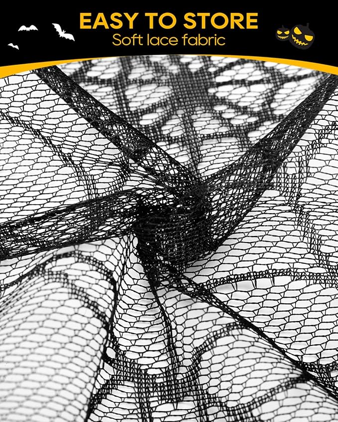 eZAKKA Halloween Table Runner with 4Pcs Placemat, Black Lace Spider Web Table Runners for Parties Gothic Spooky Home Decorations, 18 x 72 Inch