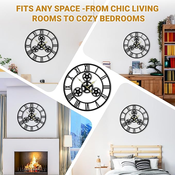 20inches/50cm Wall Clocks for Living Room Deco Non Ticking Silent Battery Operated Modern Vintage Roman Numeral Oversized Wall Clocks for Bedroom Kitchen Fireplace Office Farmhouse