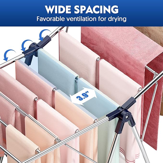 APEXCHASER Clothes Drying Rack, Drying Rack Clothing with Height-Adjustable, Foldable Gullwings Laundry Drying Rack, Indoor Outdoor Use, No Assembly